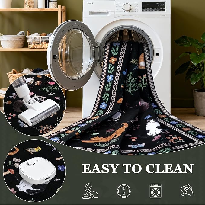 5x7 Area Rugs Living Room Rug: Vintage Washable Rug Floral Soft Carpet Indoor - Image 6