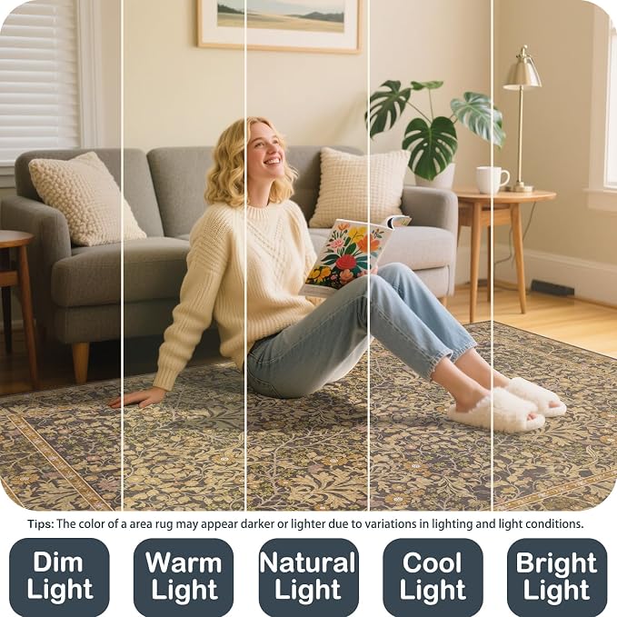 9x12 Washable Area Rugs for Living Room, Stain Resistant Vintage Rugs for - Image 5