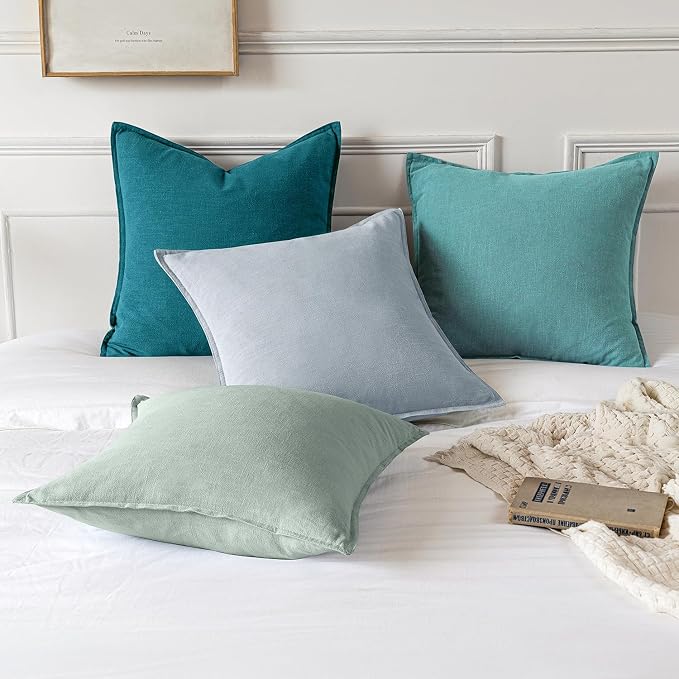 MIULEE Decorative Linen Pillow Covers 20x20 Inch Teal Blue ​Boho Farmhouse​ - Image 4