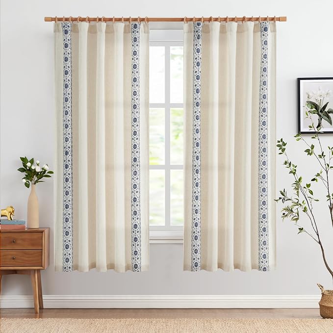 jinchan Weslie Boho Curtains for Bedroom Blue Vintage Floral Farmhouse Curtains - Image 3