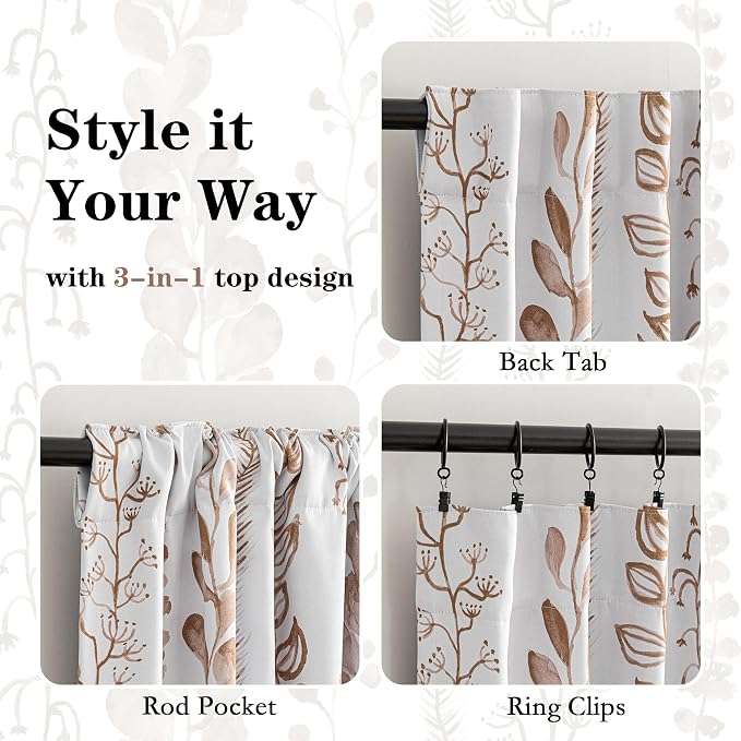 MEETSKY Blackout Curtains 72 Inches Long Leaves Patterned Farmhouse Thermal - Image 4
