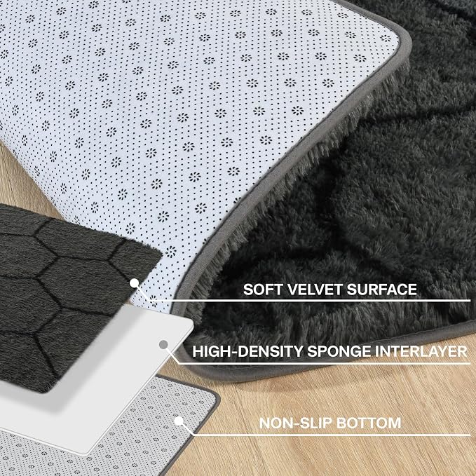 Meralax Hexagon Grey Rugs for Living Room Bedroom, 4x6 Soft Area Rug Fluffy - Image 3