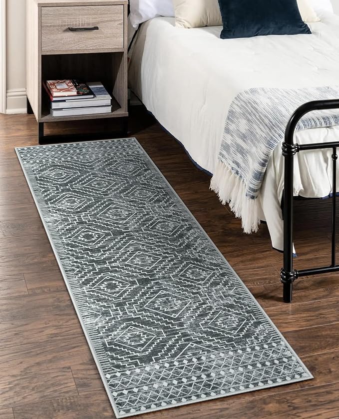 Wonnitar Washable Kitchen Runner Rug 2x6, Moroccan Grey Runners - Image 4