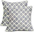 Navy Blue Floral Pillow Covers 22x22 Inch Set of 2, Vintage Flower Block Print by Sivirary