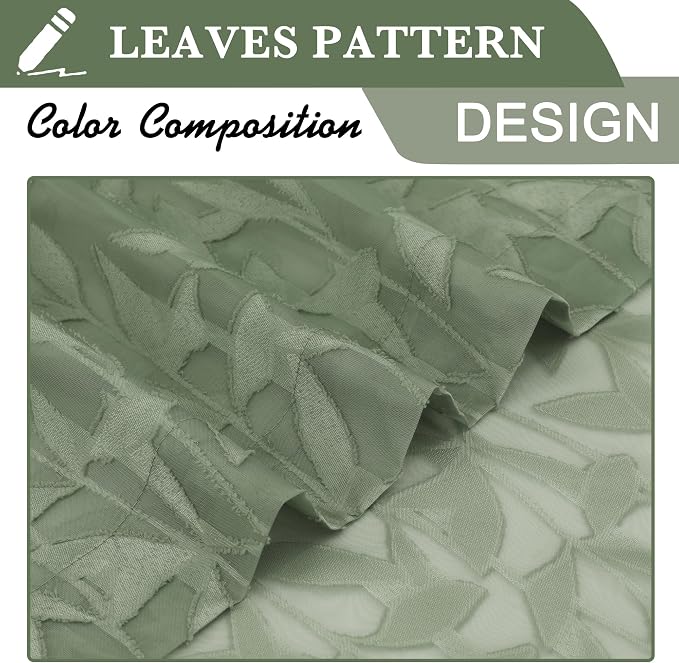 Lecloud Leia Sage Green Sheer Curtains 63 Inch Length 2 Panels, Rustic Light - Image 7