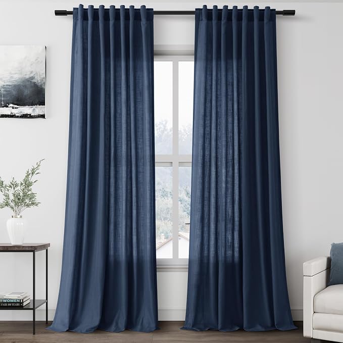 Denim Blue Linen Curtains 108 Inches Long by Nanspring