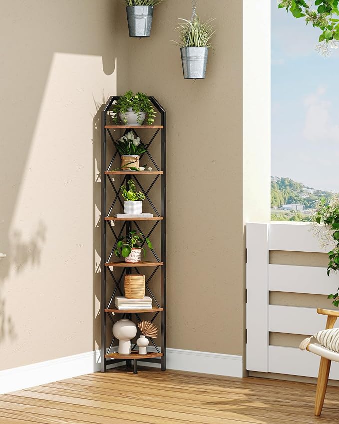 CHOEZON 6-Tier Corner Shelf, Industrial Corner Bookshelf, 71.2" Corner Storage - Image 7