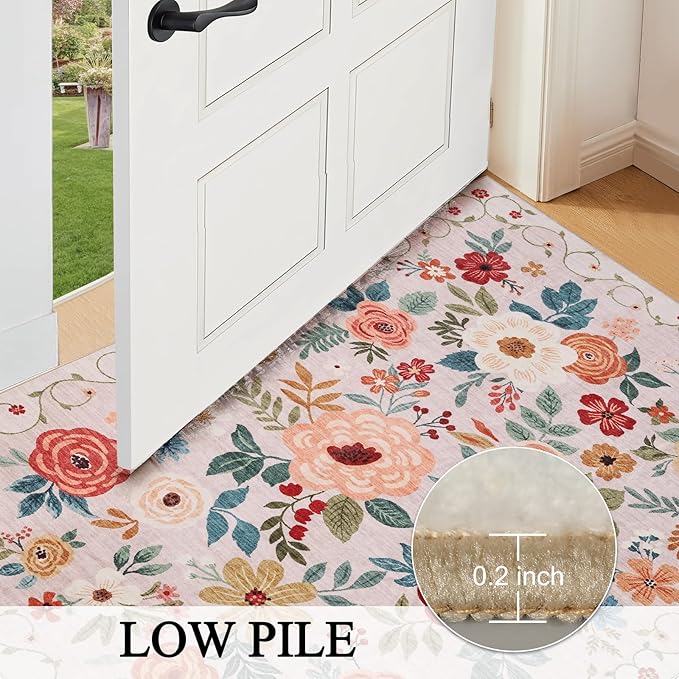 DUKINO 2x3 Rugs for Entryway, Floral Indoor Washable Door Mat, Non Slip Boho - Image 5