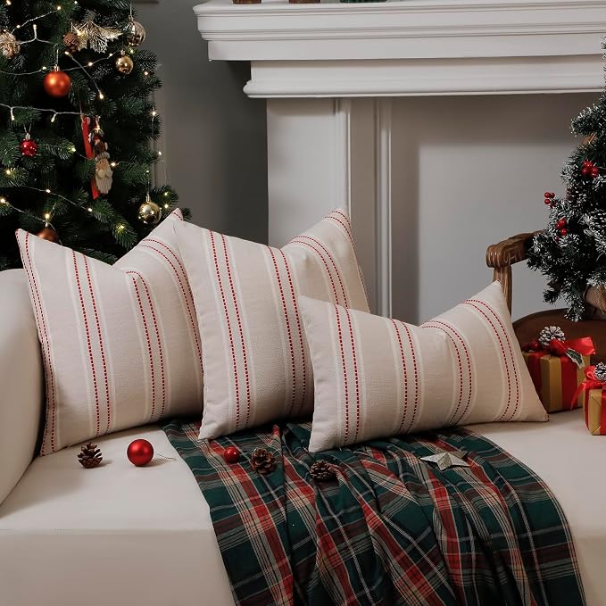 Hckot Christmas Throw Pillow Covers 24x24 Set of 2 Red Pillow Covers Striped - Image 6