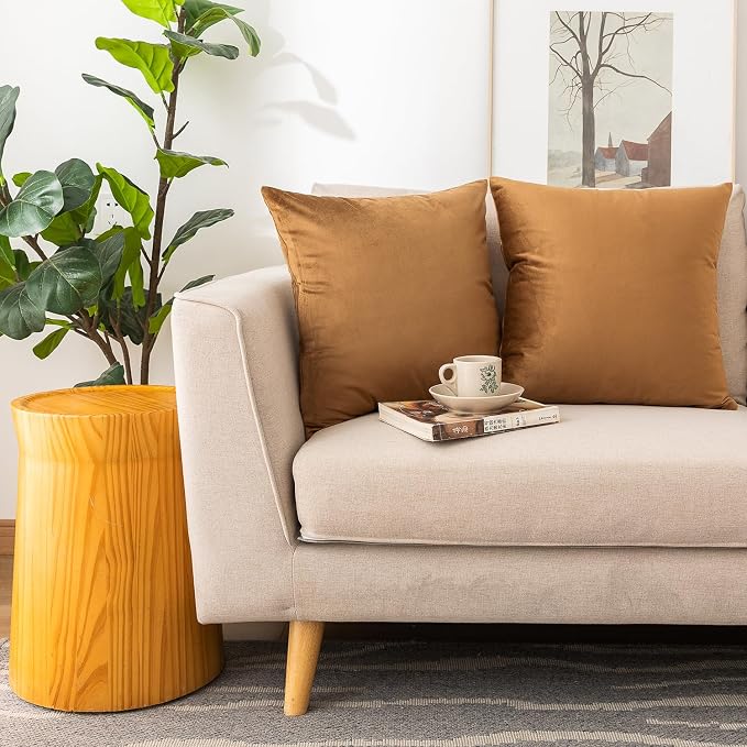 NiNi ALL Decorative Throw Pillow Covers Velvet 28x28 Inch Pack of 2 Brown by NiNiALL