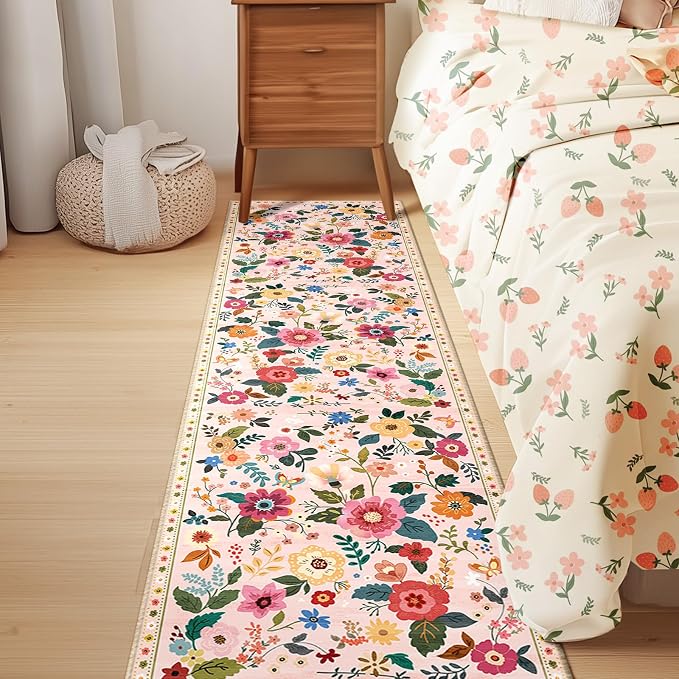 RELEANY Floral Nursery 2x8 Area Rugs Washable Print Boho Cute Carpet Non Slip - Image 2