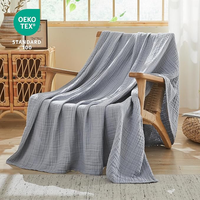 EMME Cotton Muslin King Blanket Bed Layering Breathable Gauze Blanket Soft - Image 2