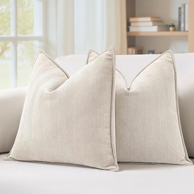 MIULEE Pack of 2 Cream Beige Decorative Pillow Covers 18x18 Inch Soft Chenille by MIULEE
