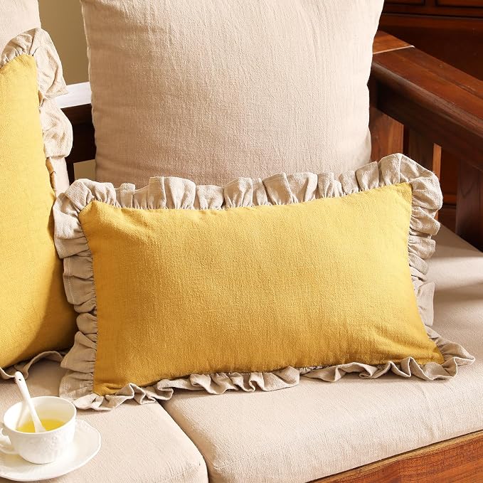 patdrea Yellow Shabby Chic Decorative Throw Pillow Covers 12x20 Set of 2 - Image 2
