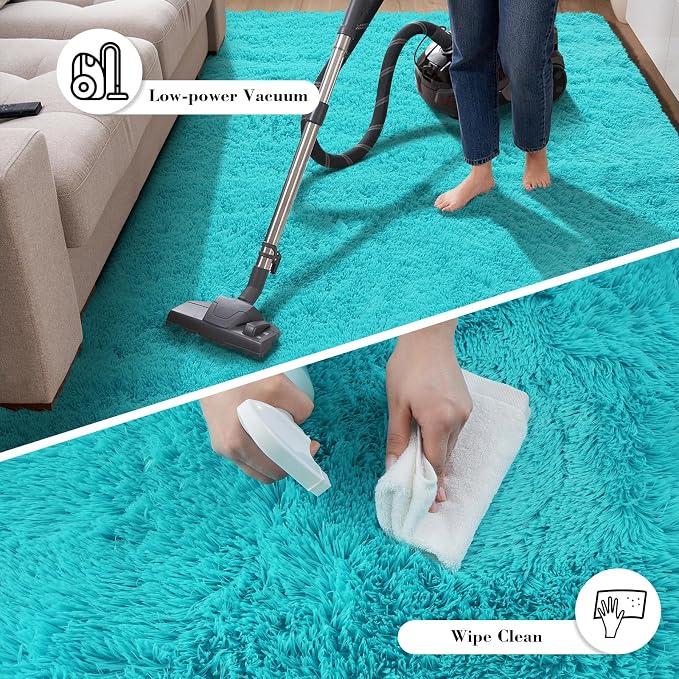 Teal Blue Rug Fluffy Rugs, 2x6 Teal Area Rugs - Image 7