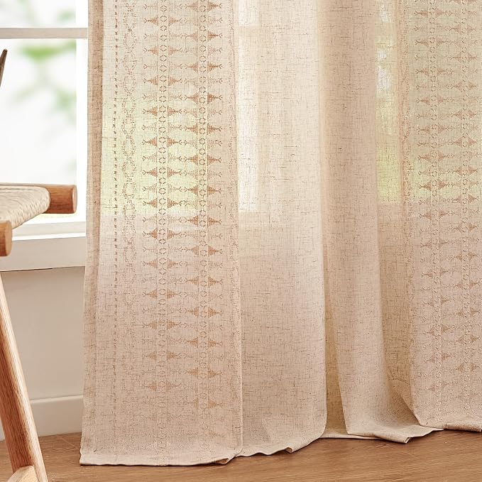 jinchan Boho Curtains for Bedroom Beige Linen Blend Extra Long Curtains for - Image 8