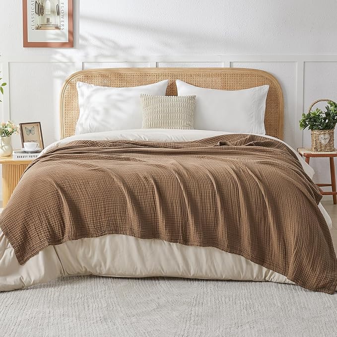 EMME Cotton Muslin Queen Blanket Bed Layering Breathable Gauze Blanket Soft by EMME