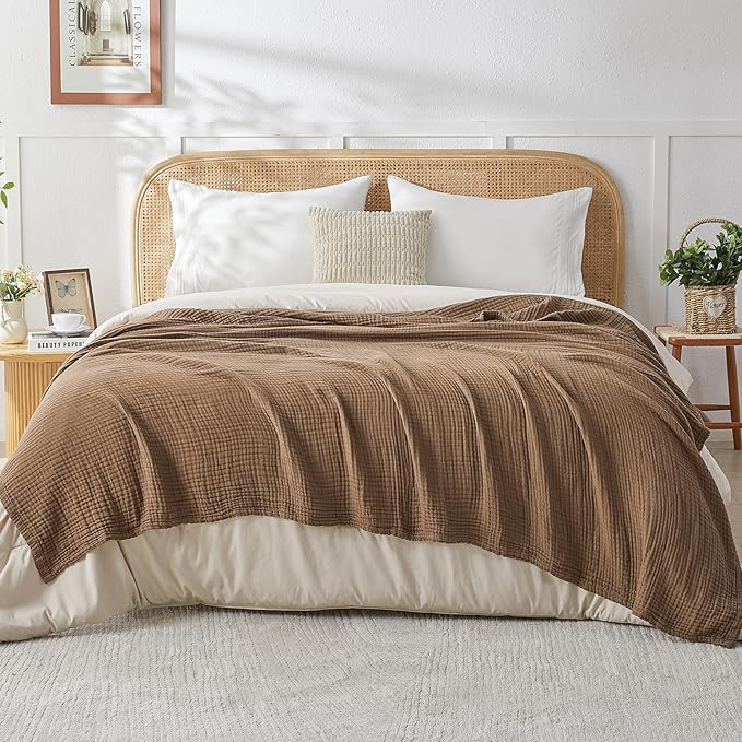 EMME Cotton Muslin Large Throw Blanket Couch Breathable Gauze Blanket Soft - Image 6