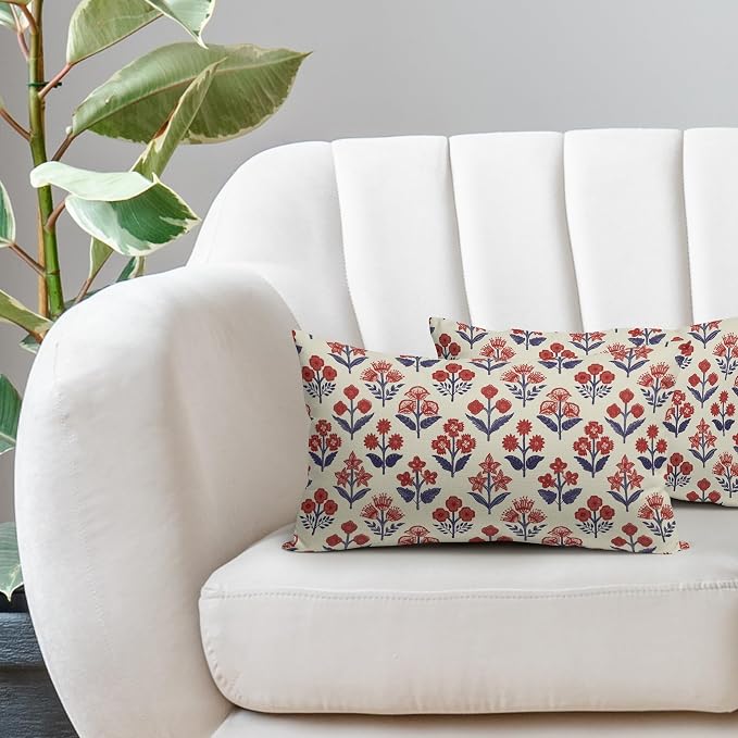 4th of July Patriotic Floral Block Print Pillow Covers 12x20 Inch Set of 2 - Image 5