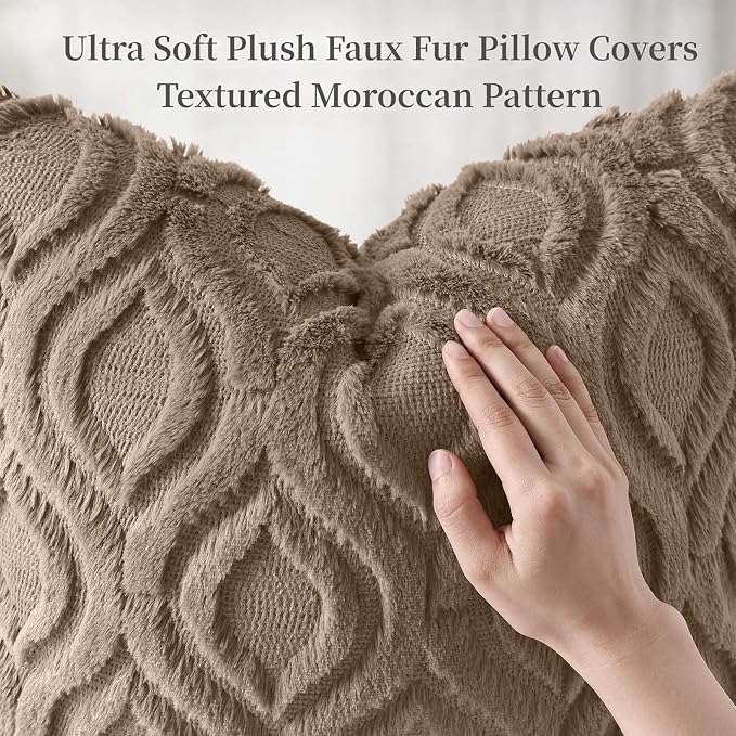 decorUhome Throw Pillow Covers 24x24 Inch Set of 2, Soft Plush Faux Wool Light - Image 6