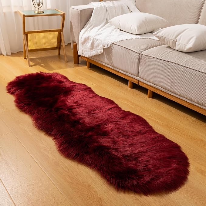 Faux Fur Rug Runner 2x6 ft Burgundy - Image 7