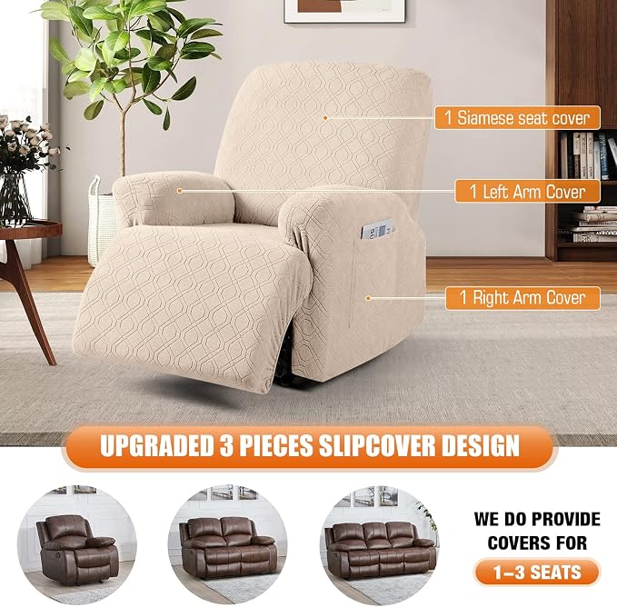 VANSOFY Recliner Chair Cover, 3-Pieces Stretch Recliner Covers - Image 5