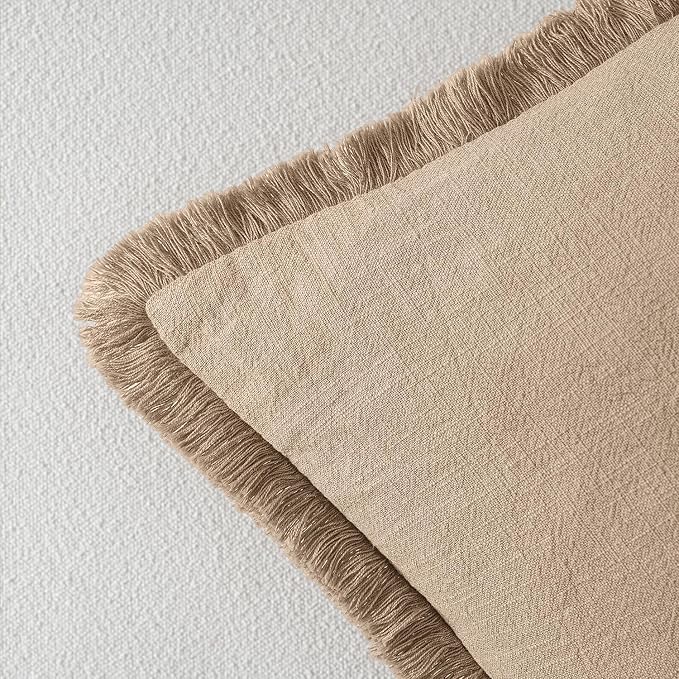 MIULEE Decorative Throw Pillow Covers Neutral Linen Fringe Throw Pillows Set of - Image 3