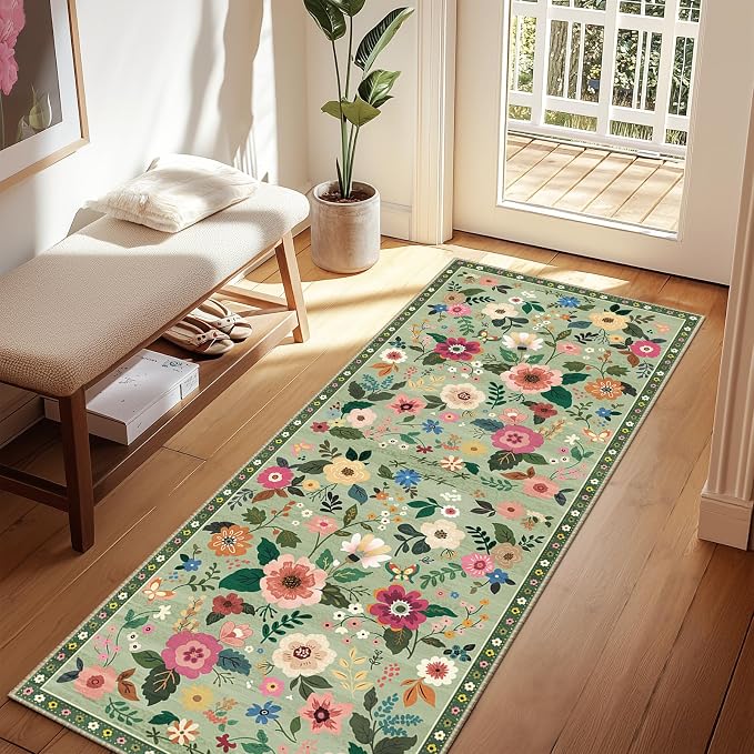 RELEANY Floral Nursery 2x6 Area Rugs Washable Print Boho Cute Carpet Non Slip - Image 2