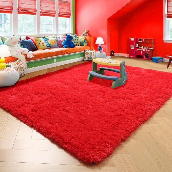 Amdrebio Red Area Rugs for Living Room Bedroom, Christmas Rug 6x9, Large Red - Image 9