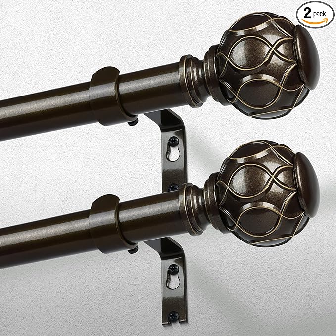2 Pack Bronze Curtain Rod, Heavy Duty 1 Inch Decorative Curtain Rods by Wolistsa