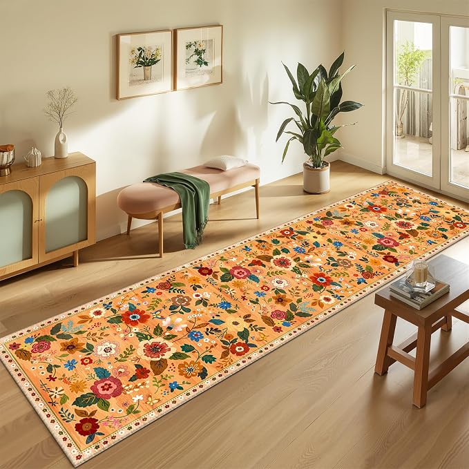RELEANY Floral Nursery 2x10 Area Rugs Washable Print Boho Cute Carpet Non Slip - Image 2