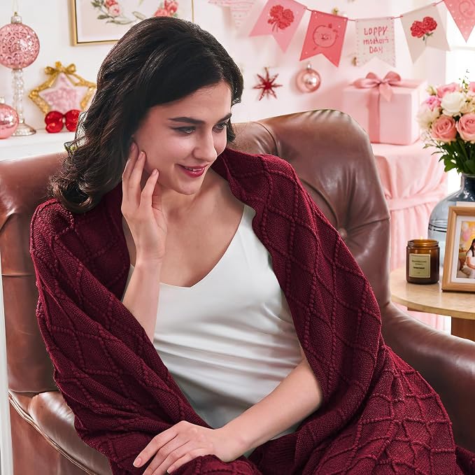 inhand Claret Knitted Throw Blanket - Image 2