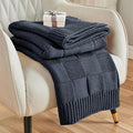 CozeCube Check Knit Throw Blanket, Midnight Navy Checkered Throw by CozeCube