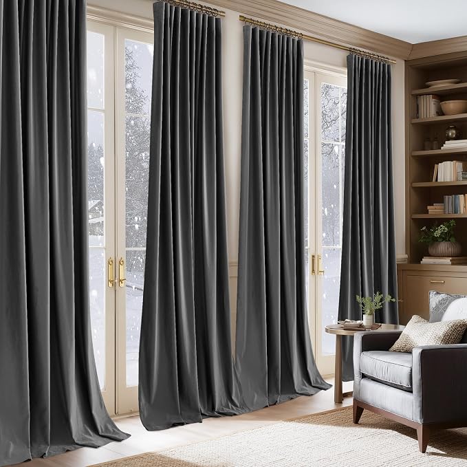 NICETOWN Grey Velvet Curtains Panels 84 inch Long, Gothic Decor - Image 3