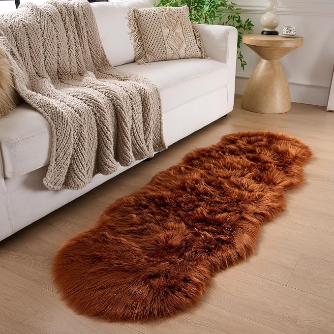 Faux Fur Rug Runner 2x6 ft Caramel - Image 4