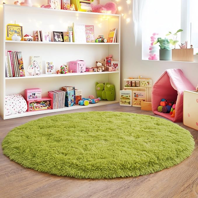 6‘x6’ Grass Green Round Rug for Bedroom, Ultra Soft Fluffy Circle Rug for Kids - Image 7