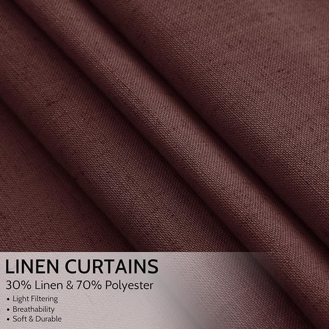 Nanspring Reddish Brown Linen Blend Light Filtering Back Tab Curtains 108 - Image 2