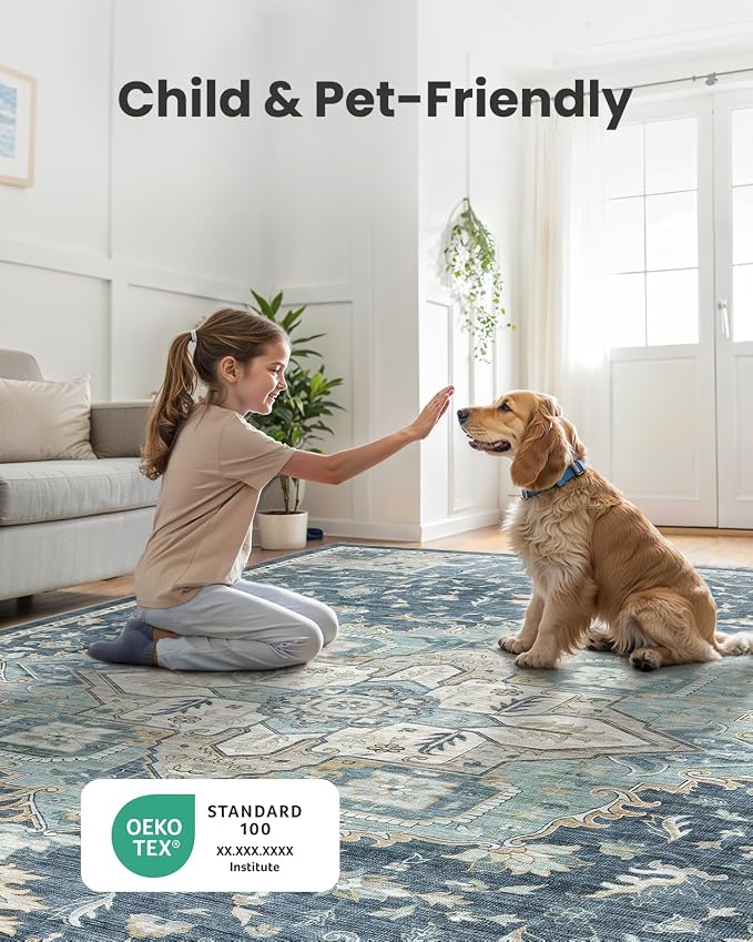 AMADA HOMEFURNISHING 8x10 Washable Area Rug, Low-Profile Large Area Rug - Image 3