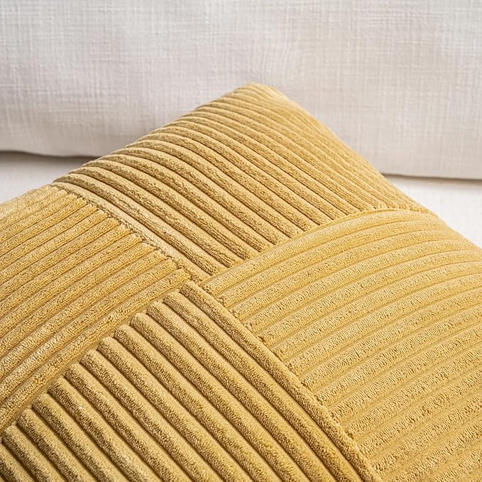 Fancy Homi 2 Packs Mustard Yellow Lumbar Decorative Throw Pillow Covers 16x32 - Image 3