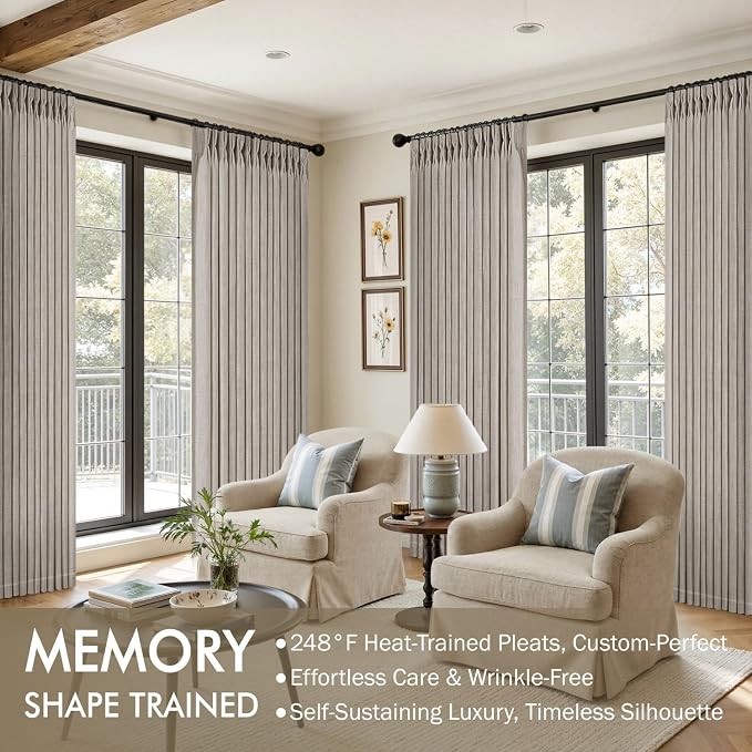 MIULEE Pinch Pleated Thick Linen Curtains 84 Inches Long 2 Panels - Image 2