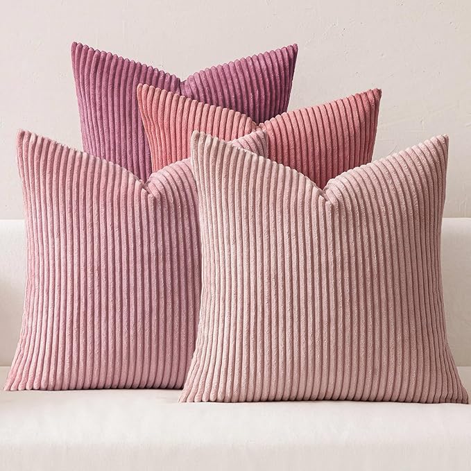 MIULEE Pack of 4 Purple Pink Valentines Corduroy Decorative Throw Pillow Covers by MIULEE