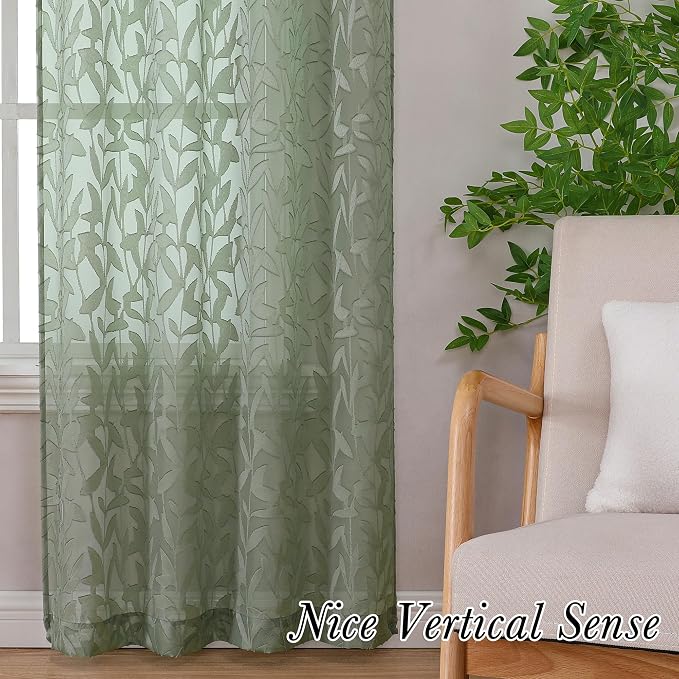 Lecloud Leia 72 Inch Sheer Curtains Sage Green Panels Set of 2, Double Rod - Image 9