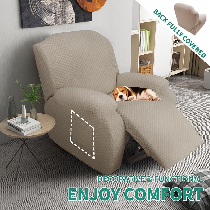 YEMYHOM 4 Pieces Stretch Recliner Slipcover Latest Jacquard Recliner Chair Cover - Image 2