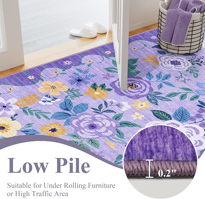 DUKINO 4x6 Area Rug, Lightweight Non Slip Washable Floral Rug, Indoor Low Pile - Image 6