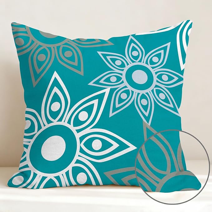 Hexagram Teal Geometric Pillow Covers 18x18 Set of 4, Decorative Outdoor Modern - Image 6