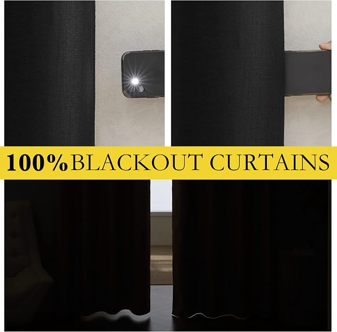 NICETOWN Vintage Open Linen Weave Flax Thermal Curtains, 100% Blackout Curtains - Image 2