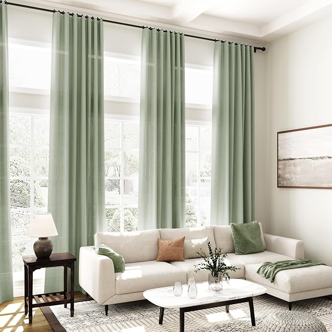 Nanspring Desert Sage Linen Curtains Semi Sheer 96 Inches Long 2 Panels Set - Image 7
