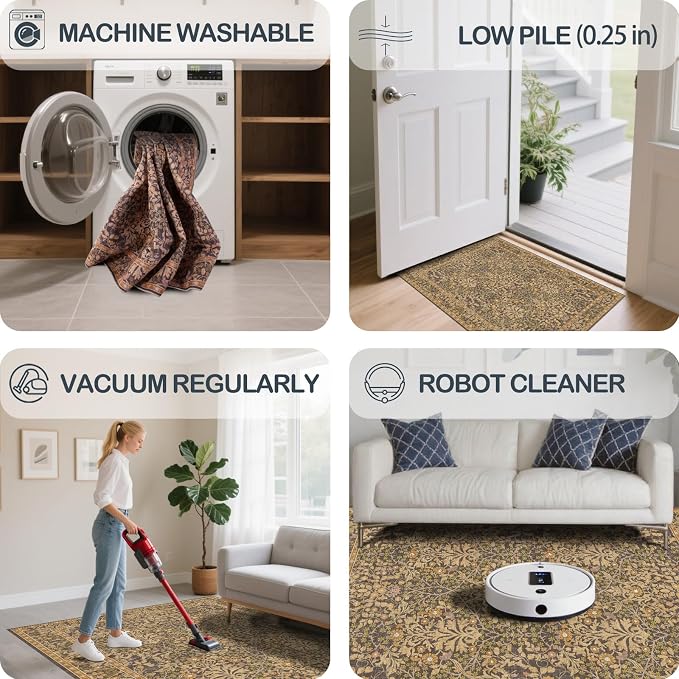 5x7 Washable Area Rugs for Living Room, Stain Resistant Vintage Rugs for Dining - Image 7