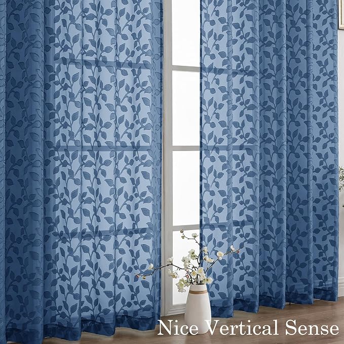 Chyhomenyc Dusty Blue Sheer Curtains 90 Inch Length 2 Panels Set, Light - Image 9