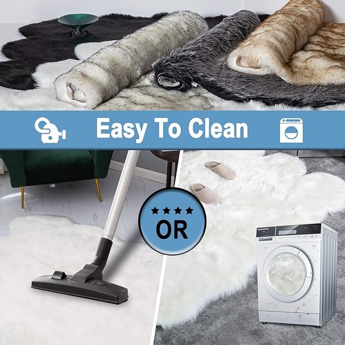 Carvapet 5x7 Faux Sheepskin Area Rug Soft Fluffy White 5 x 7 Plush Fur Carpet - Image 6